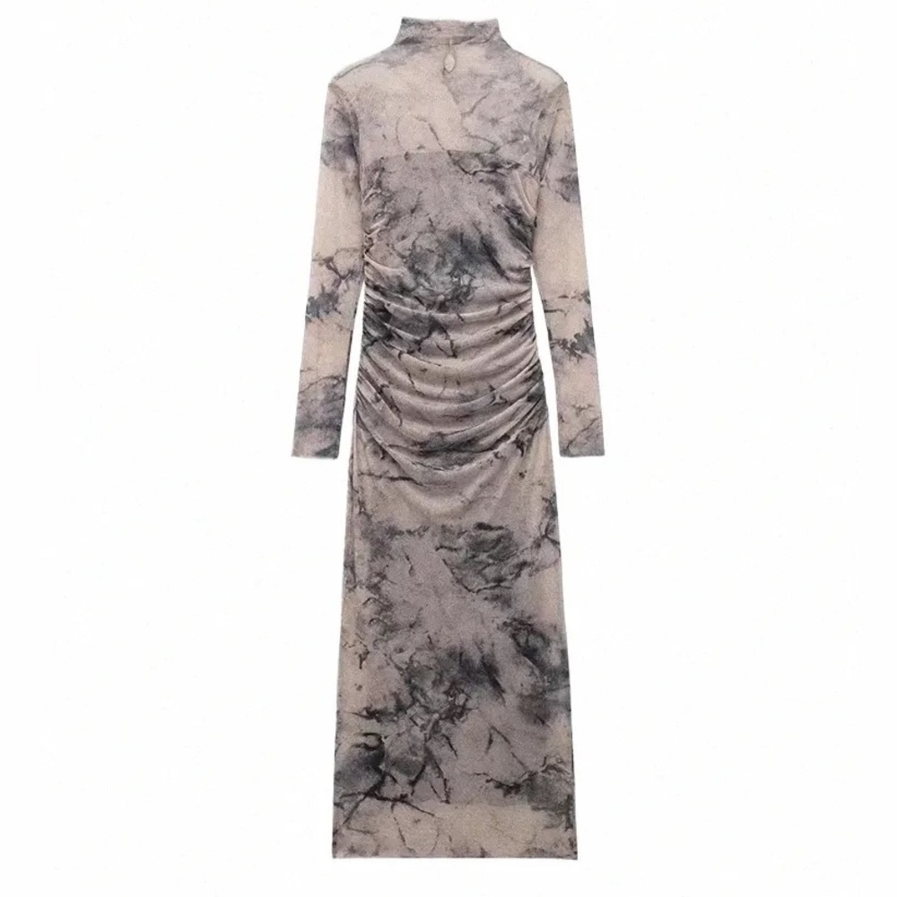 Zara Beige and Black Marble-Print Maxi Dress - Picture 4 of 5